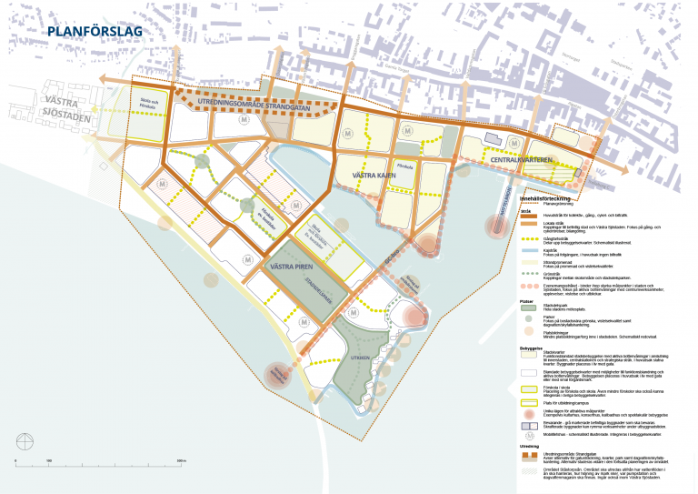 Bild som visar en planerad övergripande struktur för de nya stadsdelarna.