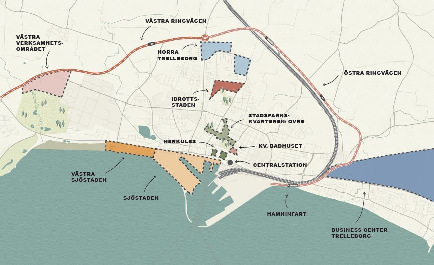 Illustrerad karta över Trelleborgs stad