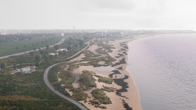 Illustration på västra stranden, framtagen av Sweco.